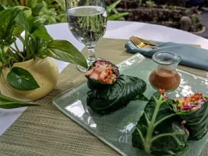 Keto vietnamase summer rolls with a spicy peanut sauce